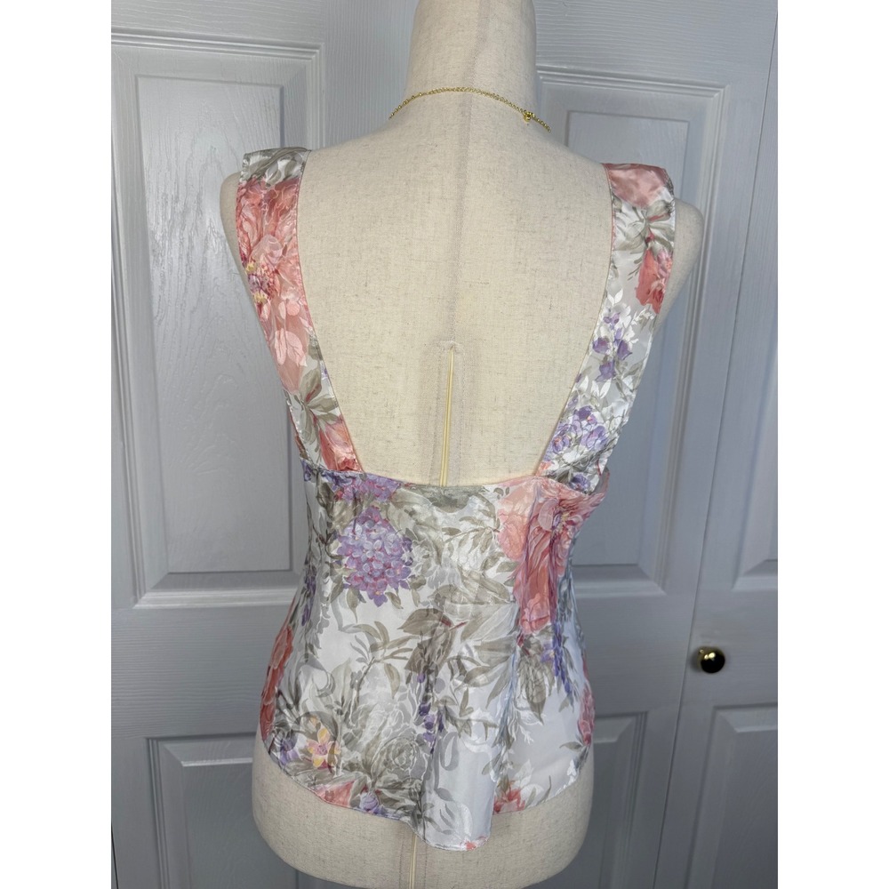Vintage Lucie Ann Floral Satin Camisole Medium Lace Trim Romantic Y2K - Picture 6 of 9